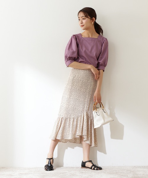 N.（N. Natural Beauty Basic）（エヌエヌナチュラルビューティーベーシック）の「◆配色ステッチスクエアネックブラウス（シャツ/ブラウス・レディース・パープル/オフホワイト/インディゴブルー・MEDIUM）」の4枚目の写真