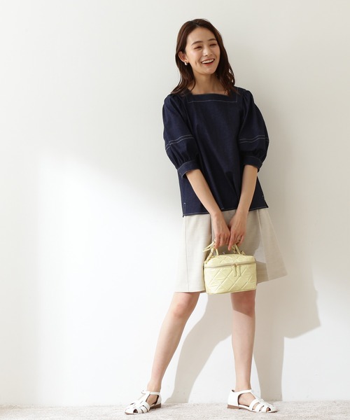 N.（N. Natural Beauty Basic）（エヌエヌナチュラルビューティーベーシック）の「◆配色ステッチスクエアネックブラウス（シャツ/ブラウス・レディース・パープル/オフホワイト/インディゴブルー・MEDIUM）」の7枚目の写真