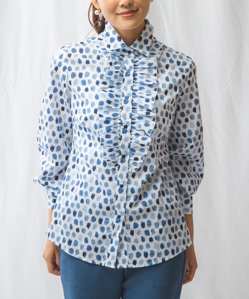 NARACAMICIE(ナラカミーチェ)の「プリントフリルシャツ(シャツ/ブラウス・レディース・ブルー/ライトブルー・M/S/L/XXL/LL/SMALL)」の5枚目の写真