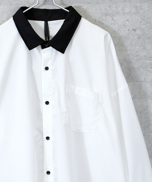 Ritzy（リッツィー）の「ポリストレッチ クレリックシャツ（シャツ/ブラウス・メンズ・ホワイト/グレイッシュベージュ/チャコール/サックスブルー/グリーン/ネイビー/パープル/ブラック・MEDIUM/LARGE/X-LARGE）」の2枚目の写真