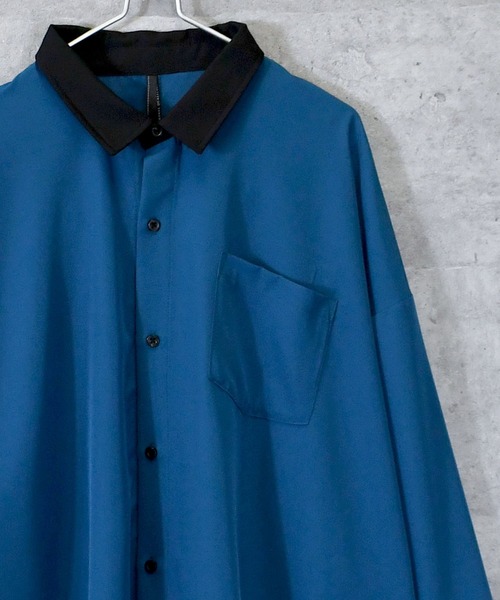 Ritzy（リッツィー）の「ポリストレッチ クレリックシャツ（シャツ/ブラウス・メンズ・ホワイト/グレイッシュベージュ/チャコール/サックスブルー/グリーン/ネイビー/パープル/ブラック・MEDIUM/LARGE/X-LARGE）」の6枚目の写真