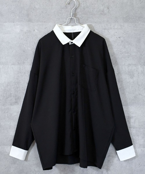 Ritzy（リッツィー）の「ポリストレッチ クレリックシャツ（シャツ/ブラウス・メンズ・ホワイト/グレイッシュベージュ/チャコール/サックスブルー/グリーン/ネイビー/パープル/ブラック・MEDIUM/LARGE/X-LARGE）」の13枚目の写真