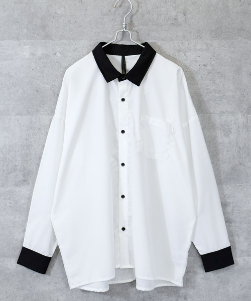 Ritzy（リッツィー）の「ポリストレッチ クレリックシャツ（シャツ/ブラウス・メンズ・ホワイト/グレイッシュベージュ/チャコール/サックスブルー/グリーン/ネイビー/パープル/ブラック・MEDIUM/LARGE/X-LARGE）」の12枚目の写真