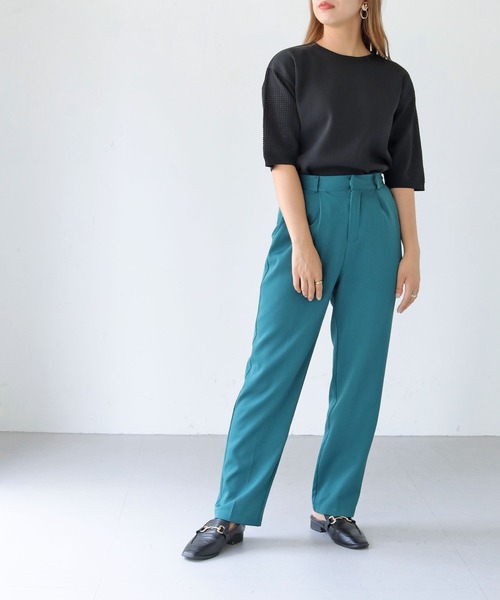 HER CLOSET(ハークローゼット)の「【shemoshelly】ダンボールKNITメッシュ袖プルオーバー(ニット/セーター・レディース・ブラック/グリーン/モカ/オートミール/コーラルピンク・M)」の10枚目の写真
