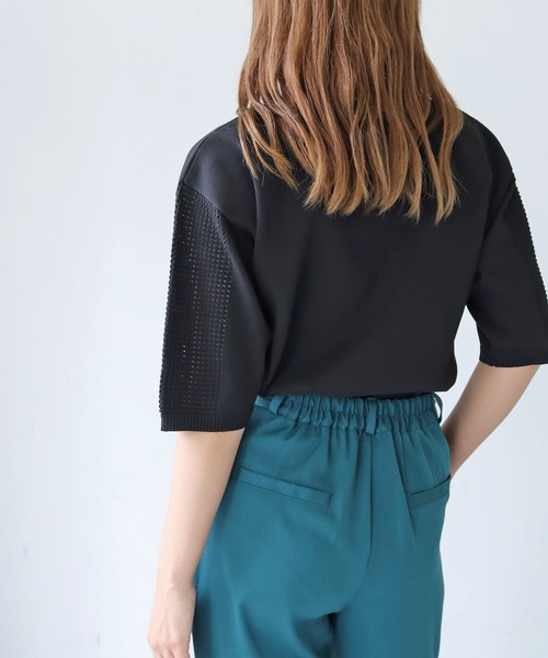 HER CLOSET(ハークローゼット)の「【shemoshelly】ダンボールKNITメッシュ袖プルオーバー(ニット/セーター・レディース・ブラック/グリーン/モカ/オートミール/コーラルピンク・M)」の9枚目の写真