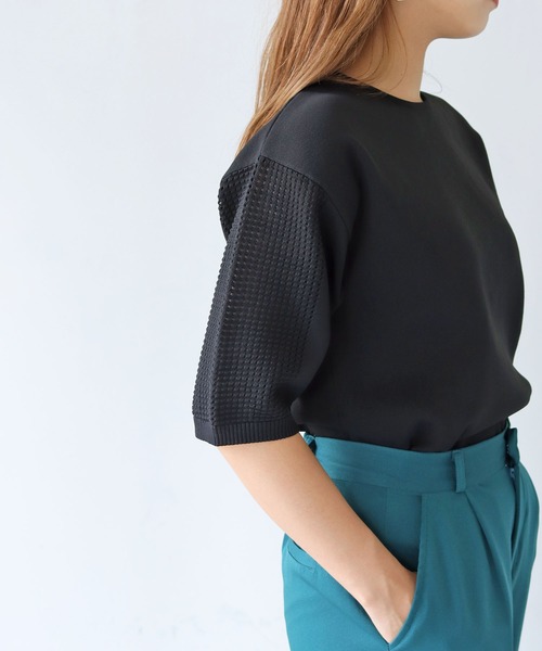 HER CLOSET(ハークローゼット)の「【shemoshelly】ダンボールKNITメッシュ袖プルオーバー(ニット/セーター・レディース・ブラック/グリーン/モカ/オートミール/コーラルピンク・M)」の8枚目の写真