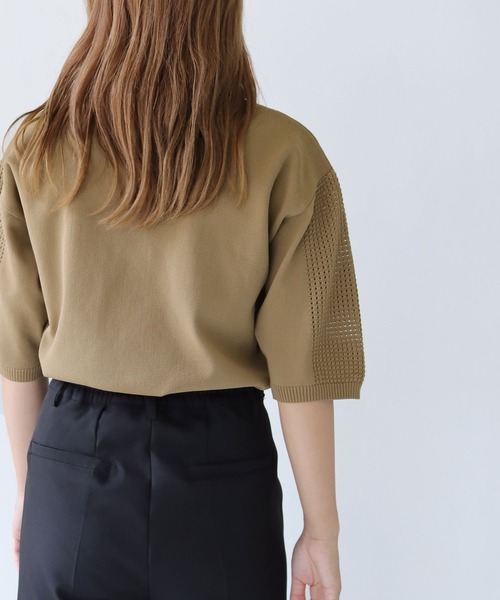 HER CLOSET(ハークローゼット)の「【shemoshelly】ダンボールKNITメッシュ袖プルオーバー(ニット/セーター・レディース・ブラック/グリーン/モカ/オートミール/コーラルピンク・M)」の15枚目の写真