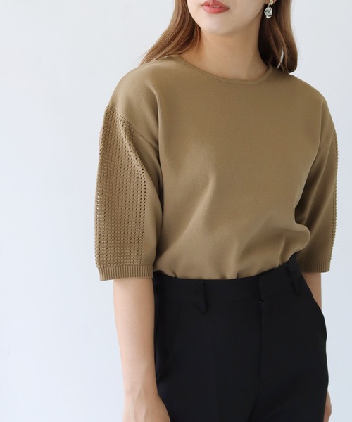 HER CLOSET(ハークローゼット)の「【shemoshelly】ダンボールKNITメッシュ袖プルオーバー(ニット/セーター・レディース・ブラック/グリーン/モカ/オートミール/コーラルピンク・M)」の14枚目の写真