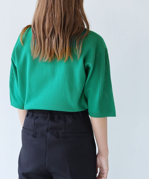 HER CLOSET(ハークローゼット)の「【shemoshelly】ダンボールKNITメッシュ袖プルオーバー(ニット/セーター・レディース・ブラック/グリーン/モカ/オートミール/コーラルピンク・M)」の21枚目の写真