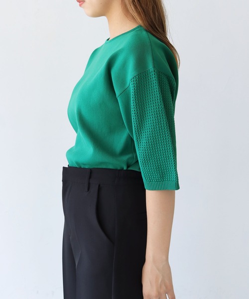 HER CLOSET(ハークローゼット)の「【shemoshelly】ダンボールKNITメッシュ袖プルオーバー(ニット/セーター・レディース・ブラック/グリーン/モカ/オートミール/コーラルピンク・M)」の20枚目の写真