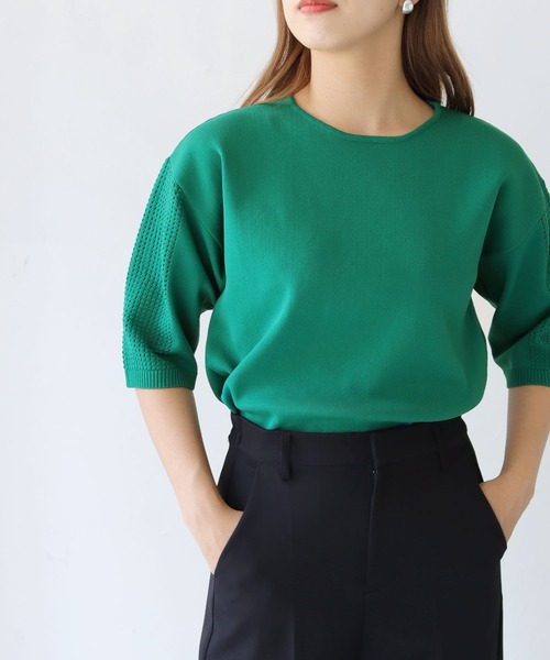 HER CLOSET(ハークローゼット)の「【shemoshelly】ダンボールKNITメッシュ袖プルオーバー(ニット/セーター・レディース・ブラック/グリーン/モカ/オートミール/コーラルピンク・M)」の18枚目の写真
