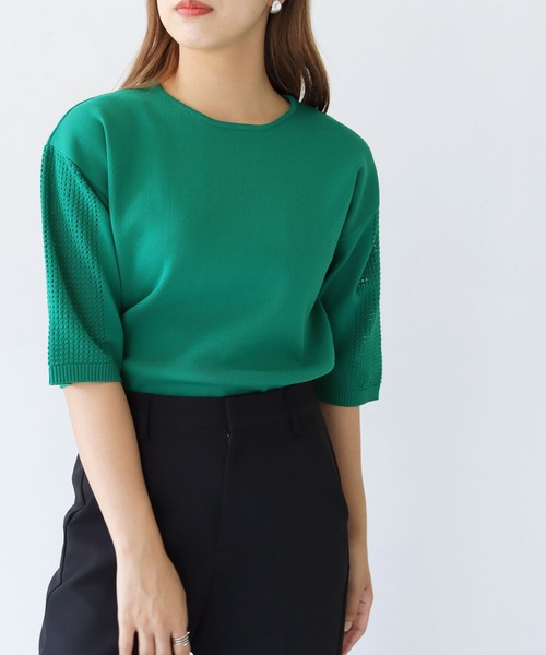 HER CLOSET(ハークローゼット)の「【shemoshelly】ダンボールKNITメッシュ袖プルオーバー(ニット/セーター・レディース・ブラック/グリーン/モカ/オートミール/コーラルピンク・M)」の19枚目の写真