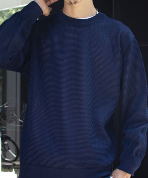 GLOSTER（グロスター）の「《ニット＋カットソーの2点SET》日本製 レイヤード プルオーバーニット ドロップショルダー（ニット/セーター・メンズ・チャコールグレー/パープル/ネイビー/ピンク・S/M/L）」の3枚目の写真