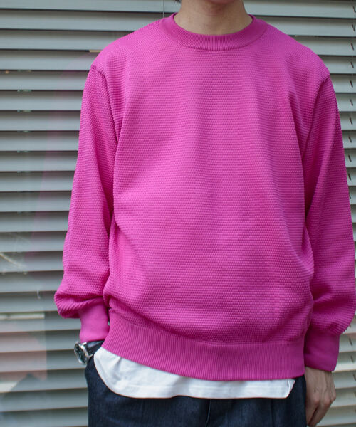 GLOSTER（グロスター）の「《ニット＋カットソーの2点SET》日本製 レイヤード プルオーバーニット ドロップショルダー（ニット/セーター・メンズ・チャコールグレー/パープル/ネイビー/ピンク・S/M/L）」の4枚目の写真