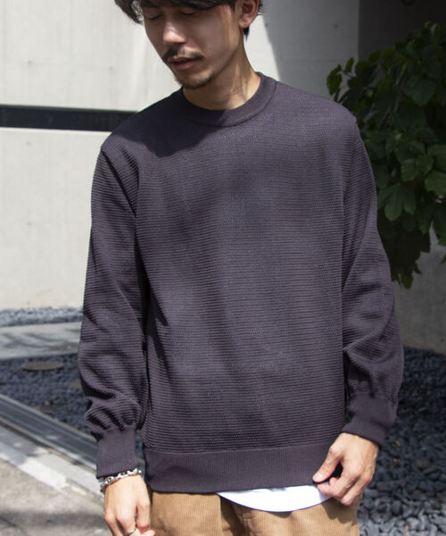 GLOSTER（グロスター）の「《ニット＋カットソーの2点SET》日本製 レイヤード プルオーバーニット ドロップショルダー（ニット/セーター・メンズ・チャコールグレー/パープル/ネイビー/ピンク・S/M/L）」の5枚目の写真