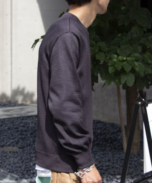 GLOSTER（グロスター）の「《ニット＋カットソーの2点SET》日本製 レイヤード プルオーバーニット ドロップショルダー（ニット/セーター・メンズ・チャコールグレー/パープル/ネイビー/ピンク・S/M/L）」の6枚目の写真