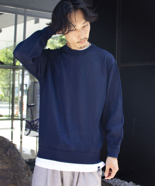 GLOSTER（グロスター）の「《ニット＋カットソーの2点SET》日本製 レイヤード プルオーバーニット ドロップショルダー（ニット/セーター・メンズ・チャコールグレー/パープル/ネイビー/ピンク・S/M/L）」の15枚目の写真