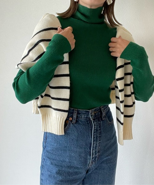 y/m by misato（イムバイミサト）の「リブタートルトップス（ニット/セーター・レディース・ブラック/オレンジ/グリーン/アイボリー・FREE）」の3枚目の写真