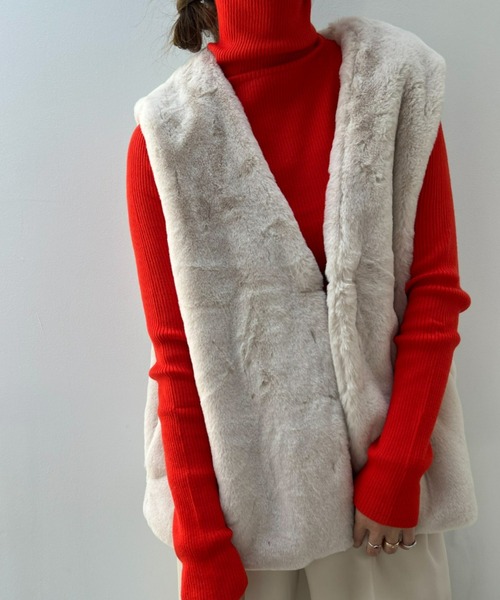 y/m by misato（イムバイミサト）の「リブタートルトップス（ニット/セーター・レディース・ブラック/オレンジ/グリーン/アイボリー・FREE）」の14枚目の写真