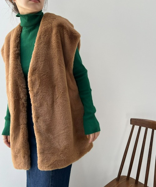 y/m by misato（イムバイミサト）の「リブタートルトップス（ニット/セーター・レディース・ブラック/オレンジ/グリーン/アイボリー・FREE）」の7枚目の写真