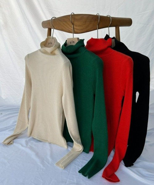 y/m by misato（イムバイミサト）の「リブタートルトップス（ニット/セーター・レディース・ブラック/オレンジ/グリーン/アイボリー・FREE）」の20枚目の写真