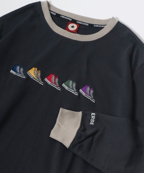 CONVERSE(コンバース)の「CONVERSE/コンバース シューズ刺繍 袖切替 リンガー スウェット レディース メンズ トレーナー トップス(スウェット・レディース・ホワイト/アッシュグレー/ブラック/ベージュ/ネイビー/ブラウン/グリーン/オートミール/ブラック系その他/ブルー系その他/ブルーグリーン/スミクロ/ワイン/ブラック系その他2・LL/M/L)」の5枚目の写真