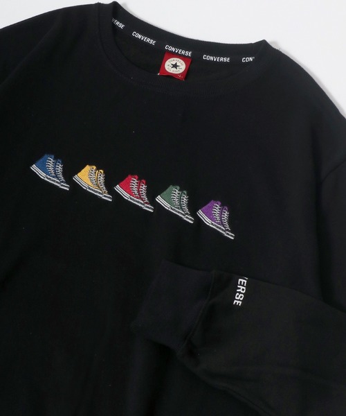 CONVERSE(コンバース)の「CONVERSE/コンバース シューズ刺繍 袖切替 リンガー スウェット レディース メンズ トレーナー トップス(スウェット・レディース・ホワイト/アッシュグレー/ブラック/ベージュ/ネイビー/ブラウン/グリーン/オートミール/ブラック系その他/ブルー系その他/ブルーグリーン/スミクロ/ワイン/ブラック系その他2・LL/M/L)」の3枚目の写真