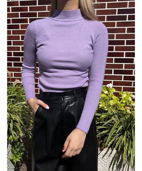 PHILLY（フィリー）の「カラーリブニットソー（ニット/セーター・レディース・ブラック/ブラウン/サックスブルー/グリーン/アイボリー/ライトパープル・FREE）」の6枚目の写真