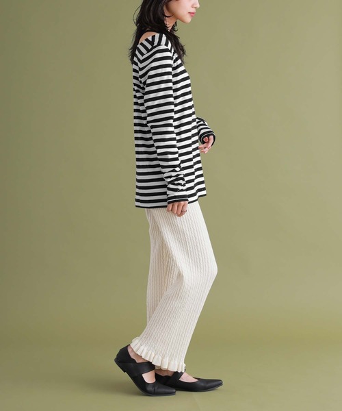 osharewalker（オシャレウォーカー）の「『裾フリルケーブルニットレギパン』（その他パンツ・レディース・アイボリー/ブルーグリーン/チャコール・1/2）」の7枚目の写真