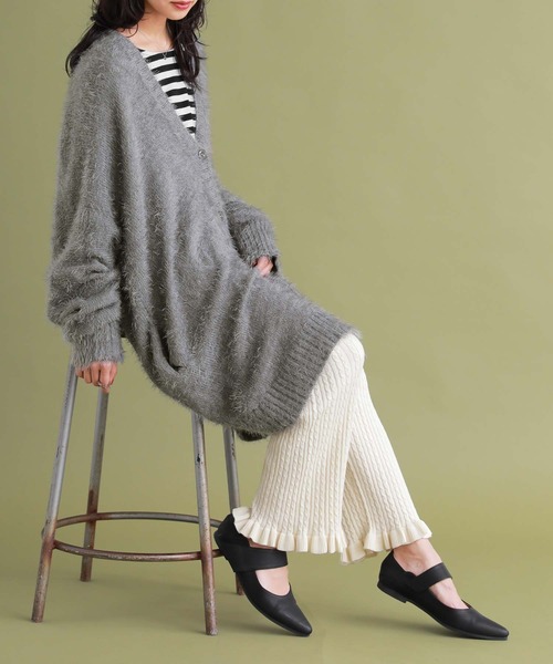 osharewalker（オシャレウォーカー）の「『裾フリルケーブルニットレギパン』（その他パンツ・レディース・アイボリー/ブルーグリーン/チャコール・1/2）」の9枚目の写真