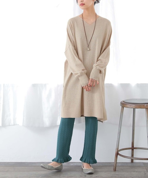 osharewalker（オシャレウォーカー）の「『裾フリルケーブルニットレギパン』（その他パンツ・レディース・アイボリー/ブルーグリーン/チャコール・1/2）」の11枚目の写真