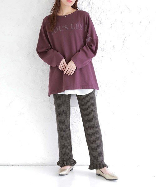 osharewalker（オシャレウォーカー）の「『裾フリルケーブルニットレギパン』（その他パンツ・レディース・アイボリー/ブルーグリーン/チャコール・1/2）」の14枚目の写真