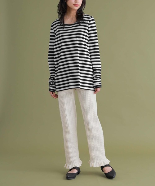 osharewalker（オシャレウォーカー）の「『裾フリルケーブルニットレギパン』（その他パンツ・レディース・アイボリー/ブルーグリーン/チャコール・1/2）」の6枚目の写真