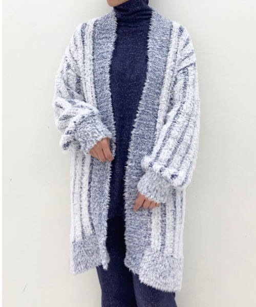 gelato pique（ジェラートピケ）の「SNOWニットショールガウン（ガウン/バスローブ・レディース・ネイビー/オフホワイト・FREE）」の2枚目の写真