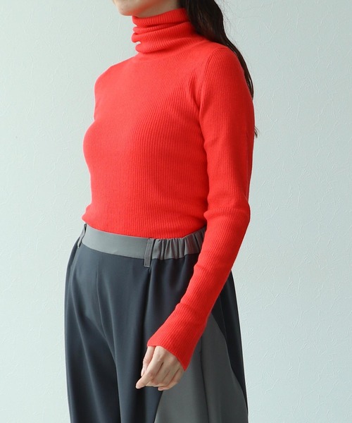 Cepica（セピカ）の「カラーリブタートルニットプルオーバー（ニット/セーター・レディース・ライム/オレンジ/ピンク/ブルー/グリーン・FREE）」の10枚目の写真