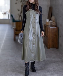 clear | フェイクレザーフロントボタンジャンスカ≪2022AW新作≫(ワンピース)