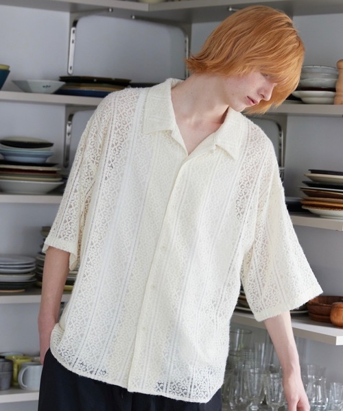 ln fortis(ロンフォルティス)の「ln fortis - フラワーパターンレースシャツ(シャツ/ブラウス・メンズ・ホワイト/ブラック・SMALL/MEDIUM)」の1枚目の写真