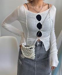 ボートネックスラブフロントホールシアールーズトップス