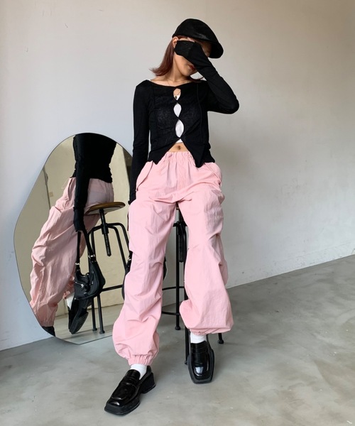 SHAGGIE（シャギー）の「ボートネックスラブフロントホールシアールーズトップス（Tシャツ/カットソー・レディース・イエロー/ブラック/ナチュラル/ピンク/チャコールグレー・FREE）」の8枚目の写真