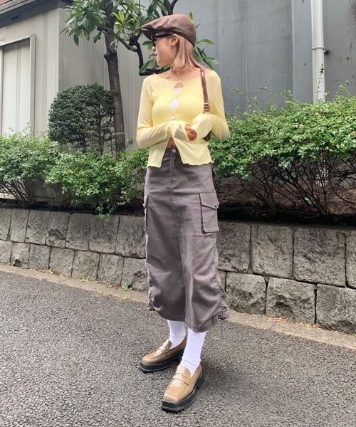 SHAGGIE（シャギー）の「ボートネックスラブフロントホールシアールーズトップス（Tシャツ/カットソー・レディース・イエロー/ブラック/ナチュラル/ピンク/チャコールグレー・FREE）」の11枚目の写真