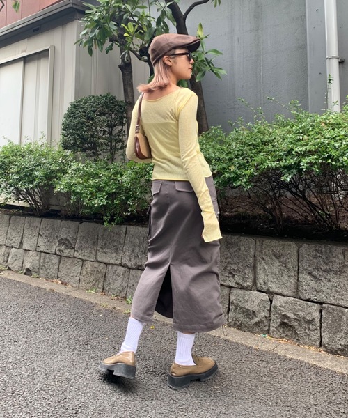 SHAGGIE（シャギー）の「ボートネックスラブフロントホールシアールーズトップス（Tシャツ/カットソー・レディース・イエロー/ブラック/ナチュラル/ピンク/チャコールグレー・FREE）」の12枚目の写真