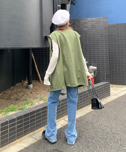 SHAGGIE（シャギー）の「ボートネックスラブフロントホールシアールーズトップス（Tシャツ/カットソー・レディース・イエロー/ブラック/ナチュラル/ピンク/チャコールグレー・FREE）」の17枚目の写真