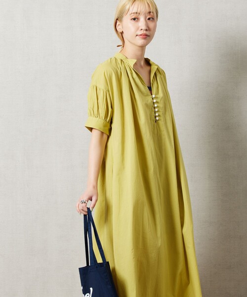 FREAK'S STORE（フリークスストア）の「【限定展開】 インド 組紐 スキッパー ワンピース（ワンピース・レディース・ラベンダー/ブルー/ブルーグリーン/イエロー/オフホワイト/ピンク/ブラック・MEDIUM/SMALL）」の6枚目の写真