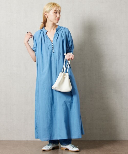 FREAK'S STORE（フリークスストア）の「【限定展開】 インド 組紐 スキッパー ワンピース（ワンピース・レディース・ラベンダー/ブルー/ブルーグリーン/イエロー/オフホワイト/ピンク/ブラック・MEDIUM/SMALL）」の3枚目の写真