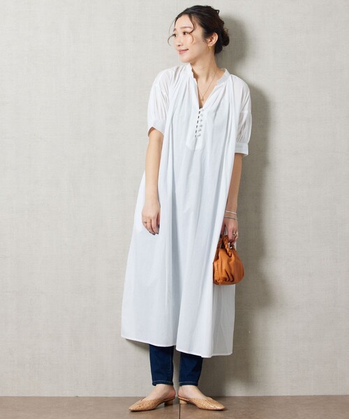 FREAK'S STORE（フリークスストア）の「【限定展開】 インド 組紐 スキッパー ワンピース（ワンピース・レディース・ラベンダー/ブルー/ブルーグリーン/イエロー/オフホワイト/ピンク/ブラック・MEDIUM/SMALL）」の8枚目の写真