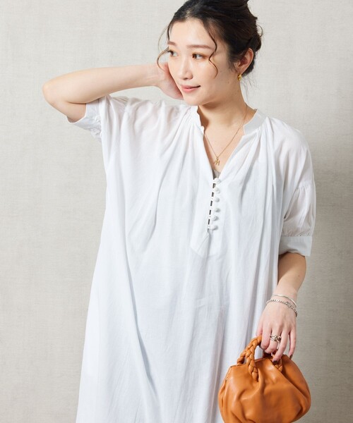 FREAK'S STORE（フリークスストア）の「【限定展開】 インド 組紐 スキッパー ワンピース（ワンピース・レディース・ラベンダー/ブルー/ブルーグリーン/イエロー/オフホワイト/ピンク/ブラック・MEDIUM/SMALL）」の13枚目の写真