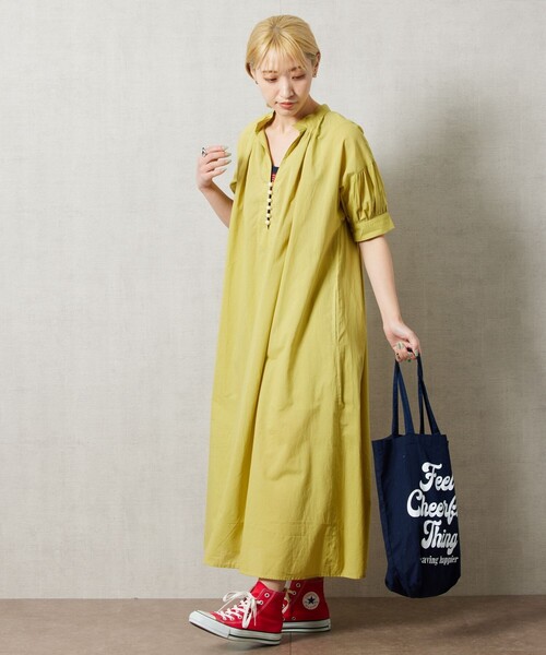 FREAK'S STORE（フリークスストア）の「【限定展開】 インド 組紐 スキッパー ワンピース（ワンピース・レディース・ラベンダー/ブルー/ブルーグリーン/イエロー/オフホワイト/ピンク/ブラック・MEDIUM/SMALL）」の9枚目の写真