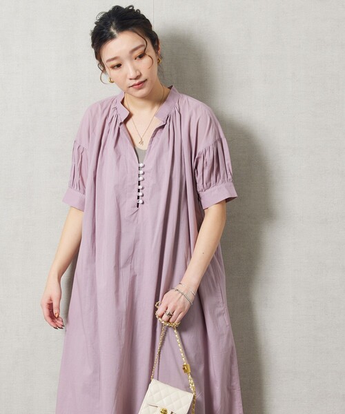 FREAK'S STORE（フリークスストア）の「【限定展開】 インド 組紐 スキッパー ワンピース（ワンピース・レディース・ラベンダー/ブルー/ブルーグリーン/イエロー/オフホワイト/ピンク/ブラック・MEDIUM/SMALL）」の5枚目の写真