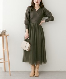 natural couture | WEB限定/2サイズ展開/23SS/カシュクールニットチュールワンピース(ワンピース)