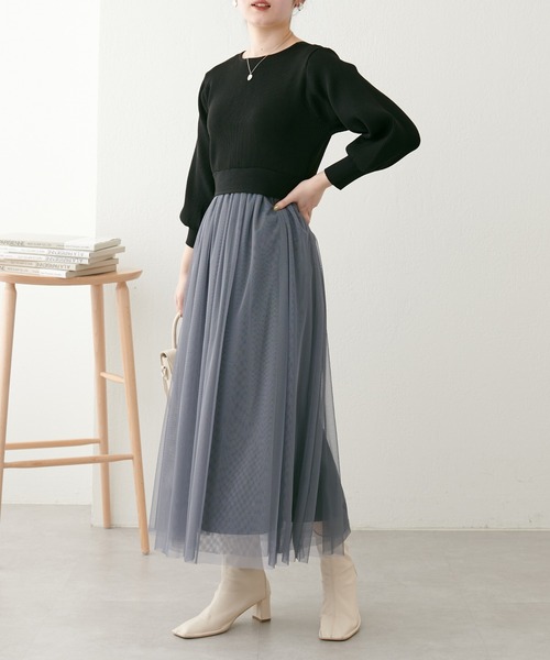 natural couture（ナチュラルクチュール）の「WEB限定/2サイズ展開/23SS/カシュクールニットチュールワンピース（ワンピース・レディース・グレイッシュベージュ/カーキ/ブラック・SMALL/MEDIUM）」の15枚目の写真